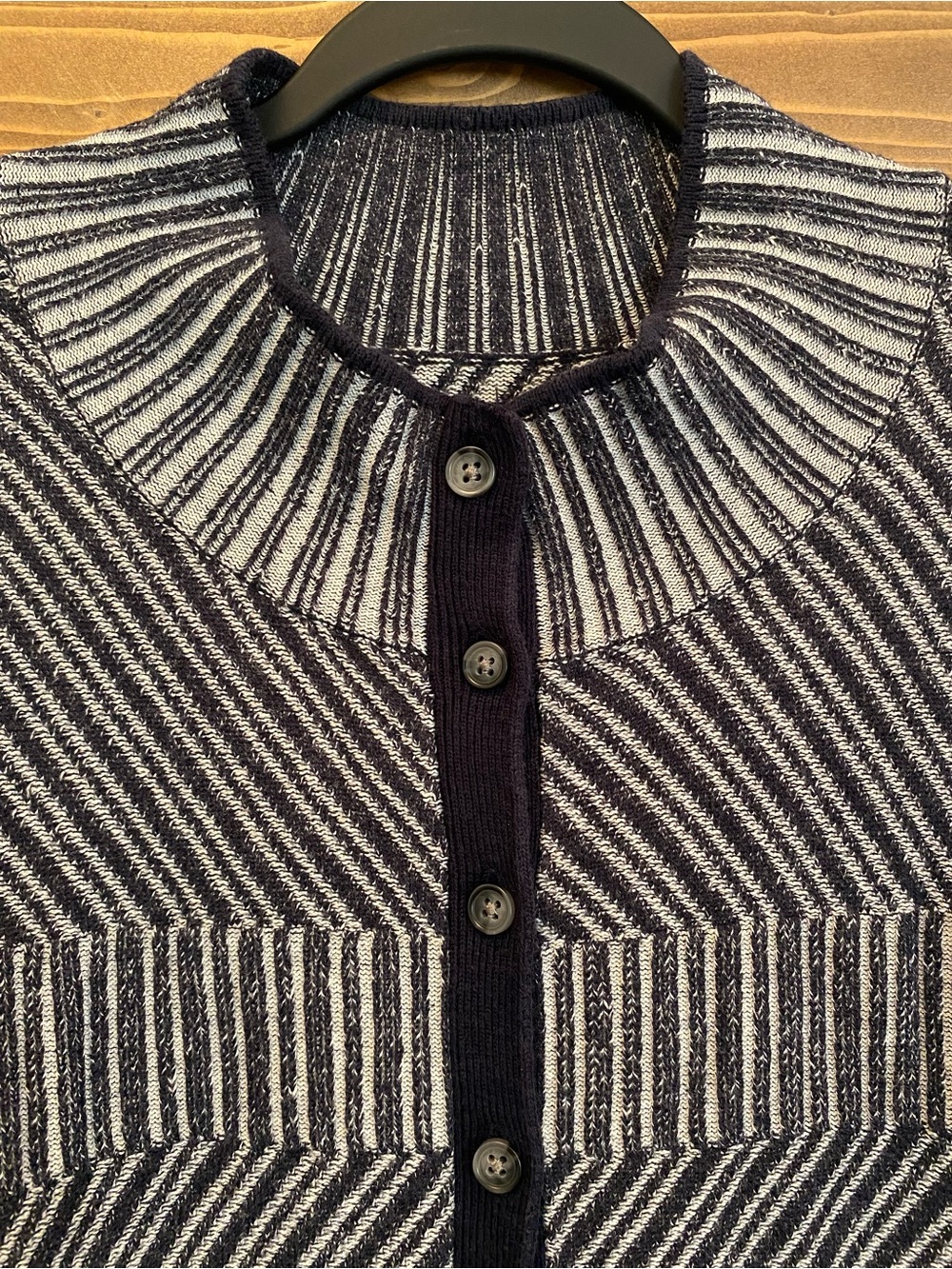 Banana Republic Navy White Knit Poncho Cape Cardigan Cotton Blend L/XL Fall - Picture 5 of 15